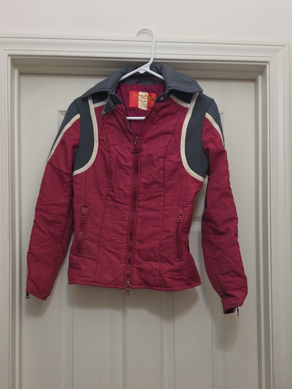 Women’s Maroon Quilted Jacket with Contrast Panels